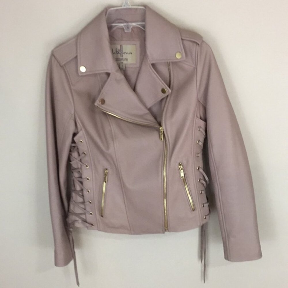 🎈Wilson’s Leather  Vintage USA Pink/ Tan Moto Leather Jacket 69426 Size S